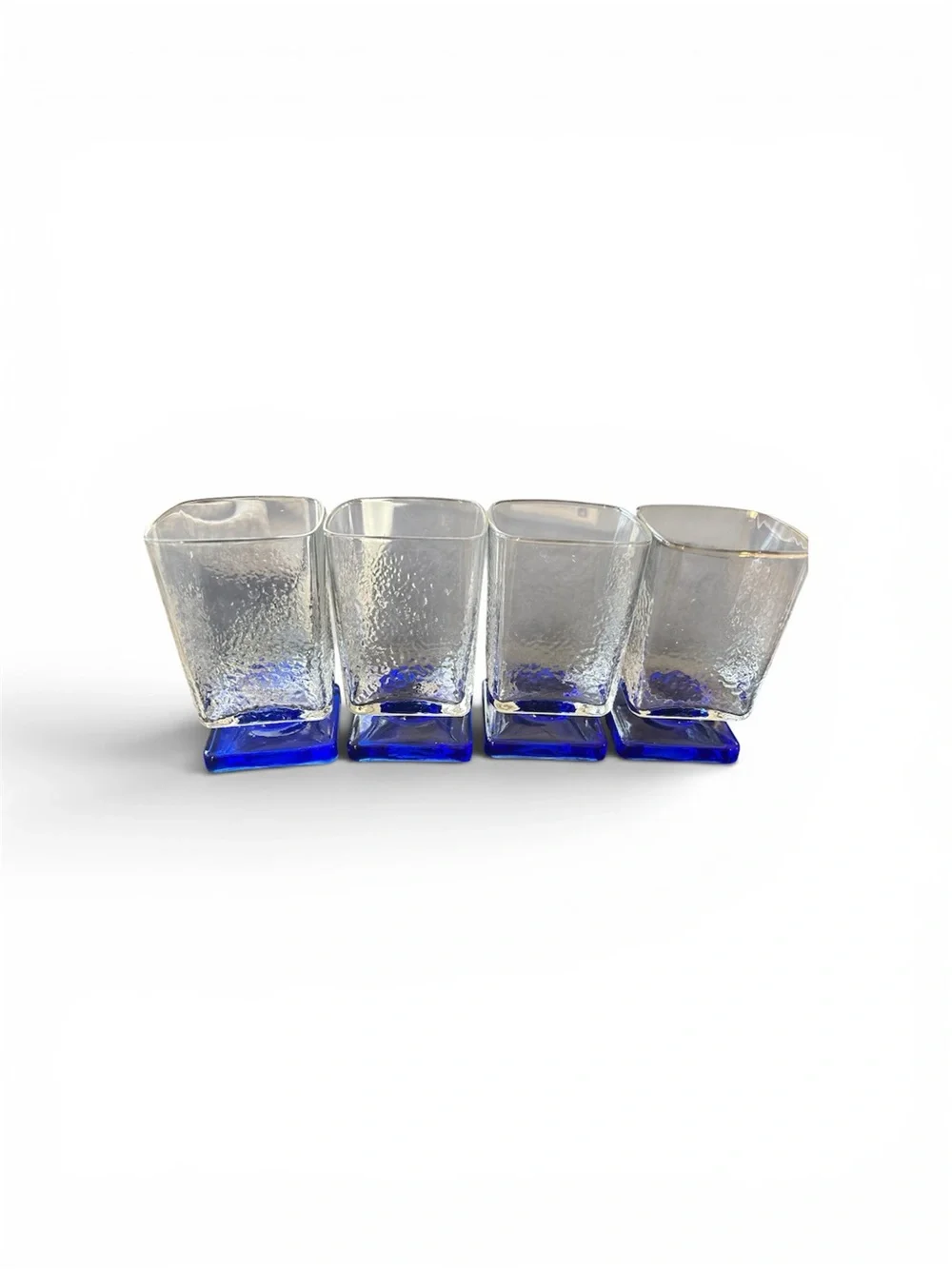 4 Bormioli Rocco Cobalt Blue Textured Cocktail Rocks Glasses Square Art Deco